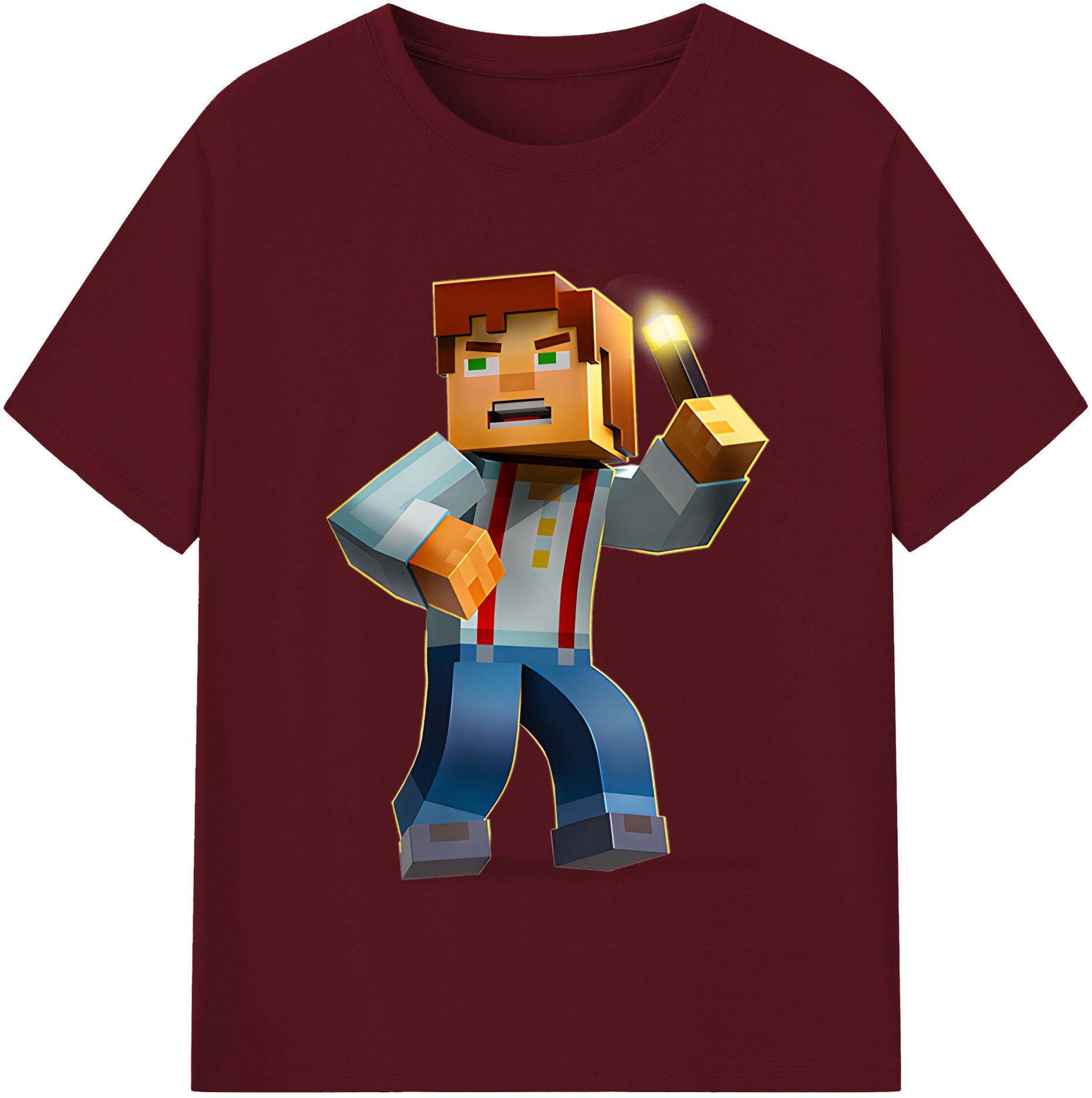 （画像用） マインクラフト ブロックの世界 Minecraft MC Block world 綿100％半袖Tシャツ（フロントプリント）